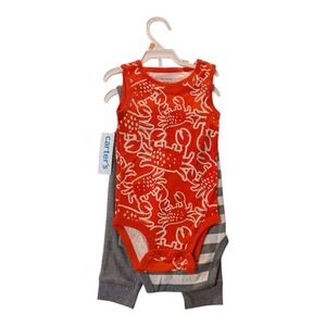 BBC-1 Carter's Crab Baby Sleeveless Bodysuits Pants Outfit 3PC‎ Set 12m